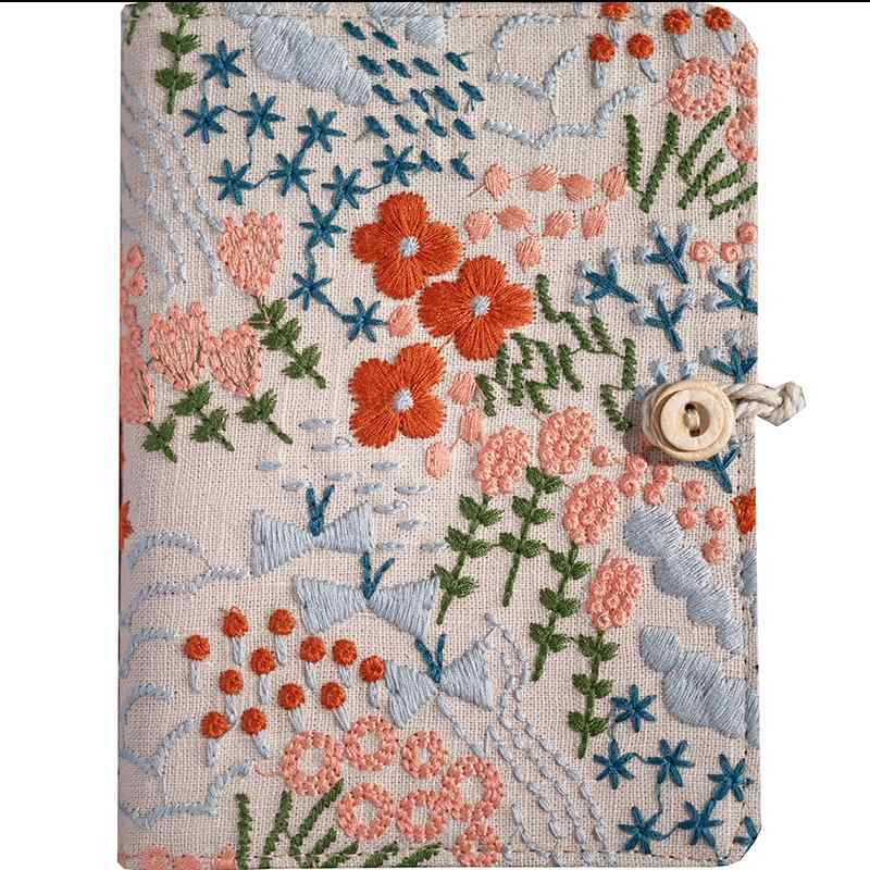ブックカバー おしゃれ ギフト 手帳 ノート A5 綿麻 刺繍 布 ルーズリーフ 糸綴じ ナチュラル シンプル レトロ 携帯用 ダイアリー 花柄 ボタン