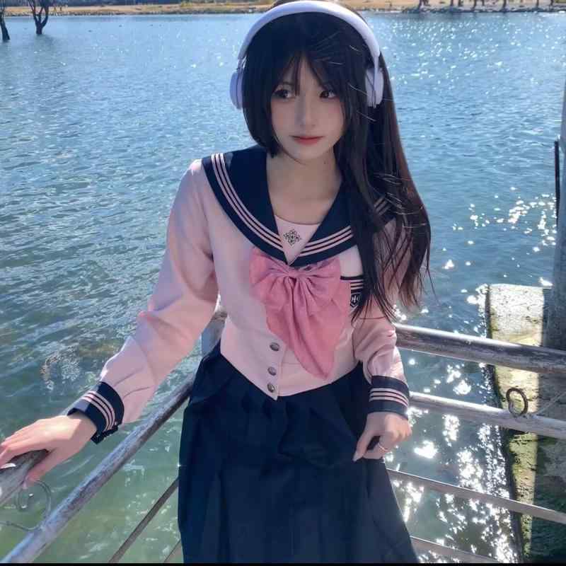 セーラー服 レディース 女の子 JK制服 スクール 上下セット プリーツスカート ウエストマーク 春夏 ピンク 学生服 通学 イベント コスプレ かわいい カジュアル