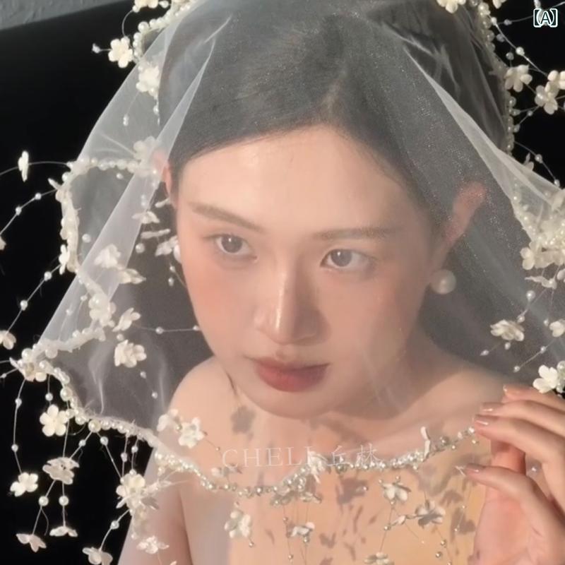 ヘッドドレス 花嫁 ブライダル ウェディング パール パール フェイスベール おしゃれ ハンドメイド 個性的 前撮り フォトウェディング チュール 上品 エレガント 大人可愛い ホワイト