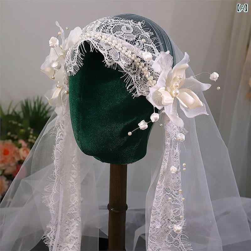 ヘッドドレス レディース ブライダル 結婚式 ウェディング 薔薇 ローズ スズラン レース ソフトチュール ベール帽 レトロ フレンチ エレガント 上品 旅撮り 撮影 髪飾り