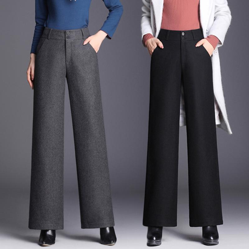 ワイドパンツ レディース ウール混 厚手 大きいサイズ ハイウエスト 着痩せ 体型カバー ドレープ感 ゆったり ストレート 長ズボン ボトムス 秋冬｜フロントップ店 9,401円