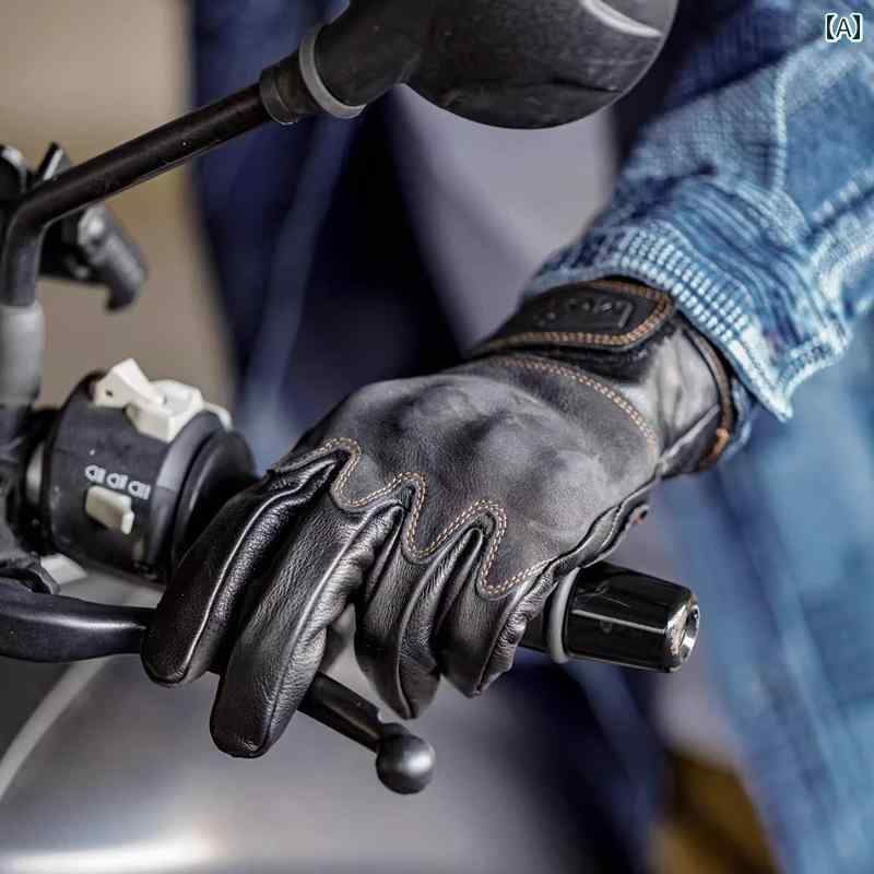 手袋 メンズ レディース 本革 レザー バイクグローブ ライディンググローブ フルフィンガー タッチパネル対応 防寒 裏起毛 保温 防風 耐衝撃 通勤 レトロ ヴィンテージ風 黒 茶
