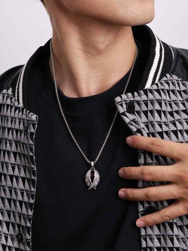 アクセサリー メンズ 男性用 天使の翼 レトロ アンティーク 翼 羽根 モチーフ ペンダント シルバー シルバー925 ネックレス 秋冬 普段使い お出かけ ファッション小物|フロントップ店