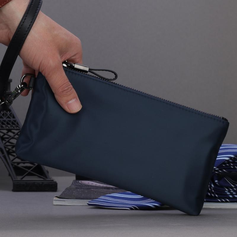 クラッチバッグ メンズ 男性用 手持ちバッグ スマホポーチ 長財布 ウォレット オックスフォード生地 キャンバス生地 封筒型 横長 スクエア 軽量 薄型 リストストラップ付き カジュアル 普段使い 黒 青