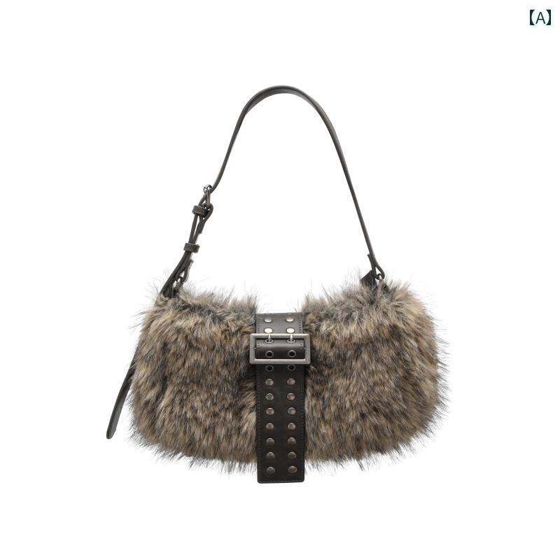 バッグ レディース メンズ ふわふわ もこもこ フェイクファー クマモチーフ ブラウン 茶 ショルダーバッグ ポシェット ハンドバッグ 斜め掛け レトロ ピローバッグ 普段使い 秋冬