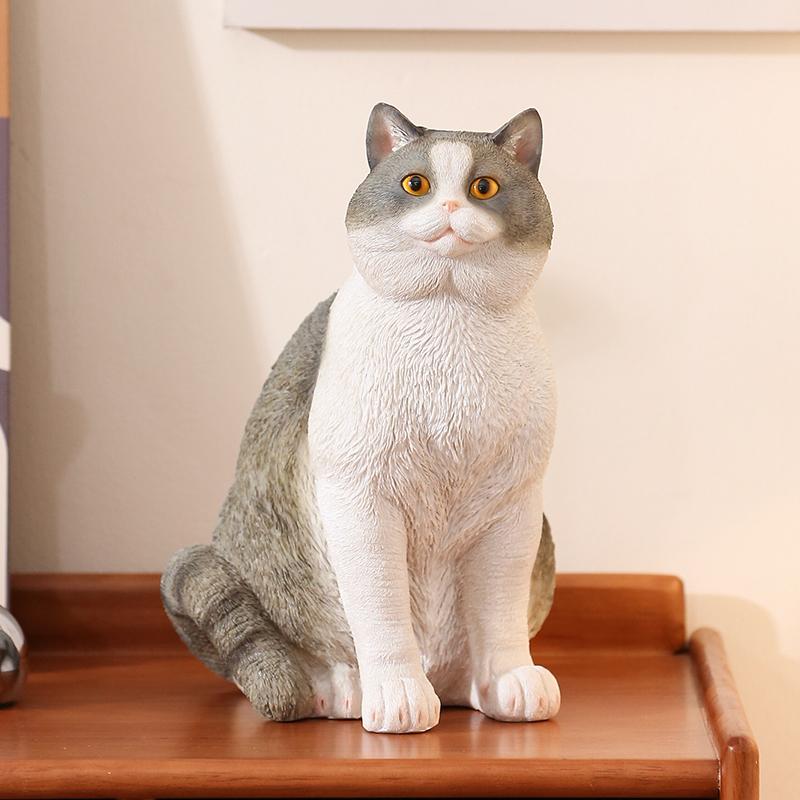 置物 かわいい ねこ リアルな 動物 フィギュア オブジェ ブルー ホワイト ブリティッシュショートヘア ロシアンブルー インテリア 雑貨 リビング 玄関 卓上 おしゃれ 樹脂 レジン 手作り ハンドメイド 田園風 カントリー調 アート作品