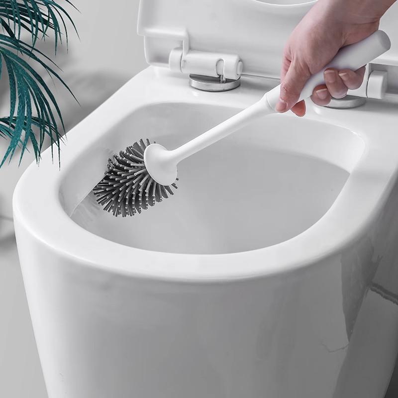 トイレブラシ 長柄 ロングハンドル シリコン プラスチック 壁掛け ウォールマウント 隅々まで届く 隙間対応 家庭用 バスルーム掃除 清潔 耐久性 セット 黒 グレー