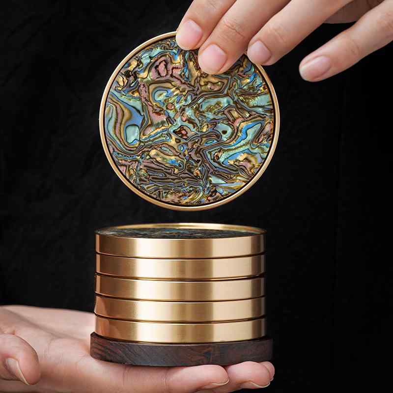 茶托 コースター 螺鈿細工 純真鍮製 カップマット 茶道 工夫茶器用 茶器アクセサリー 断熱 ゴールド ブルー グリーン 中華風 宮廷風 インテリア 和モダン おしゃれ 5,826円