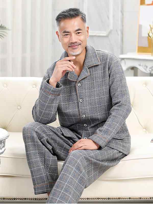 パジャマ メンズ 中高年 男性用 シニア 秋冬 厚手 キルティング 綿 コットン 上下セット ルームウェア 前開き 長袖 長ズボン 大きいサイズ ゆったり 部屋着 普段使い リラックス 格子柄