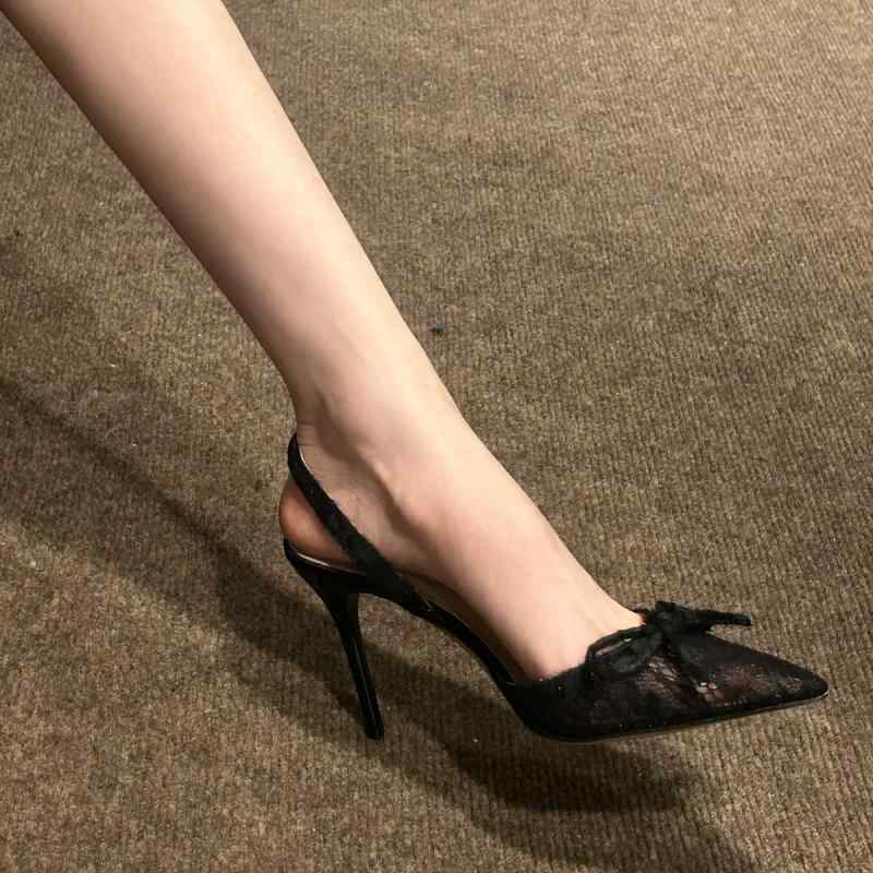 サンダル レディース 色っぽい 黒 スピード競技 ポインテッドトゥ ハイヒール パンプス レトロ シュロの葉 つま先防御すること ピン踵 普段使い走り 踵引き上げる ゴムソール スエードクロス調 春夏