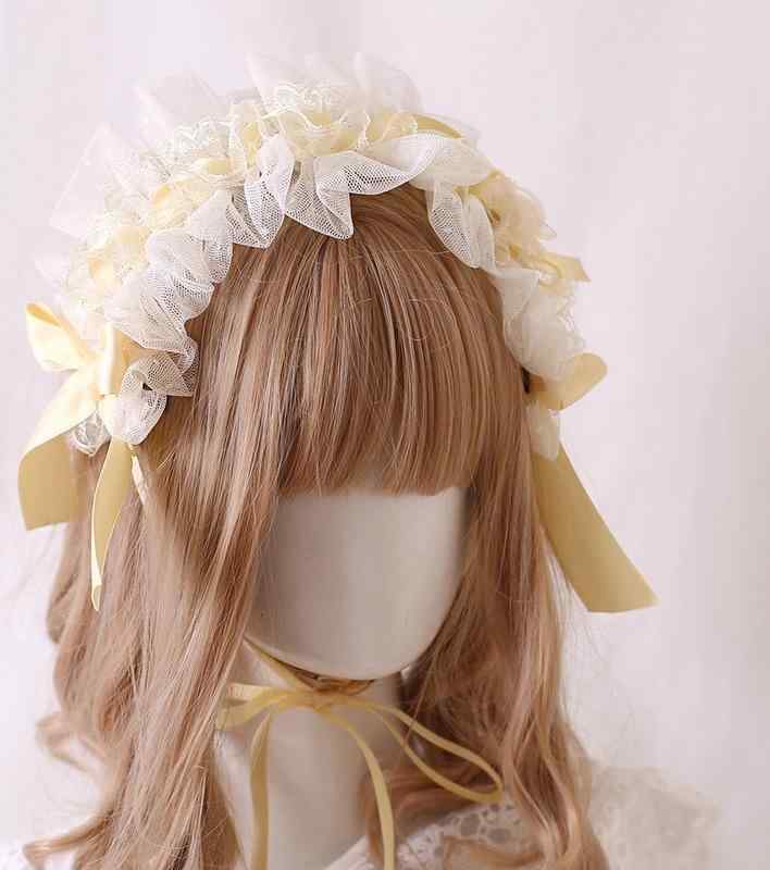 ヘッドドレス ロリータ アイボリー クリーム キンモクセイモチーフ レース リボン 蝶結び エレガント ドール風 スイート フェミニン カチューシャ ミニハット ヘアクリップ