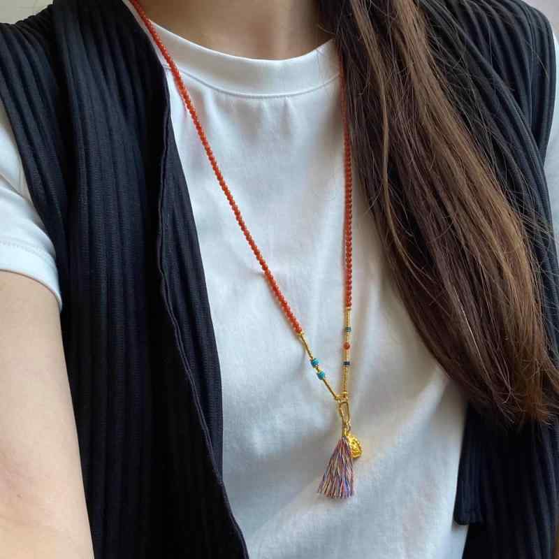 ネックレス レディース 南紅瑪瑙 南紅石 四面仏ペンダント チャーム 取り外し可能 ロングチェーン エスニック 石 レッド系 厚手トップス向け 普段使い アクセサリー 女性用 首飾り 上品｜フロントップ店
