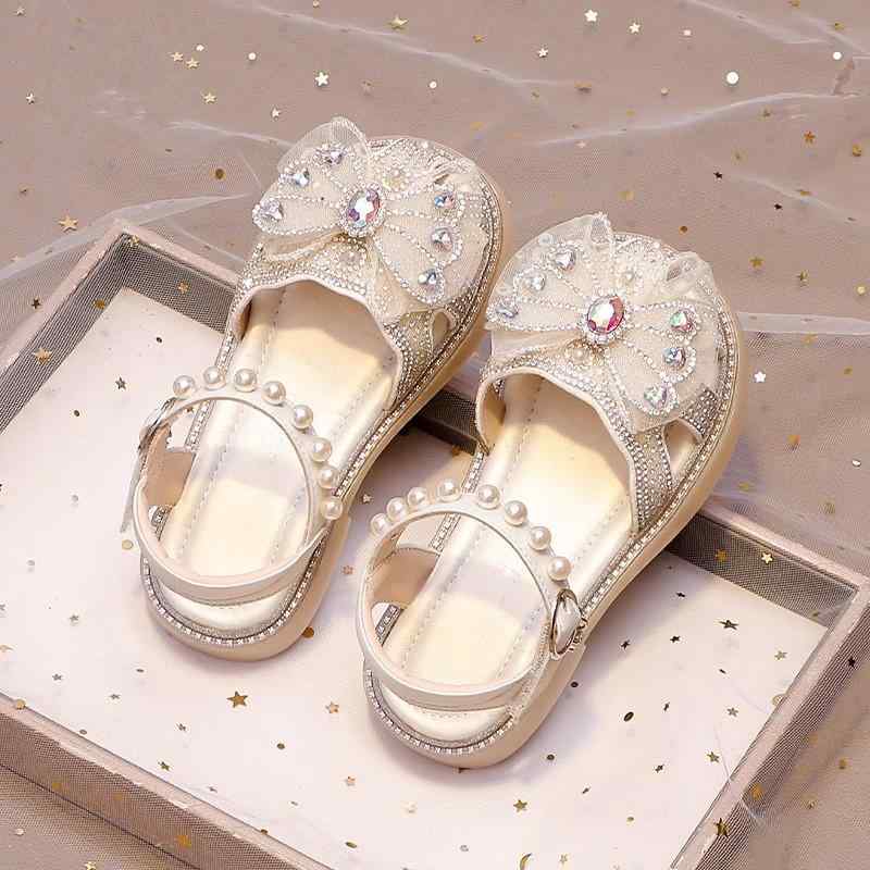 サンダル 女の子 子供 ベビー つま先保護 プリンセス ラインストーン 超繊維レザー 柔らかい底 滑り止め バックストラップ 夏 普段使い