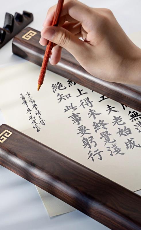 書道用品 文鎮 ペーパーウェイト 木製 無垢材 木 黒檀 紅木 真鍮 象嵌細工 おしゃれ モダン スクエア 長方形 書道 習字 デスク 書斎 インテリア 紙押さえ 筆置き 重り