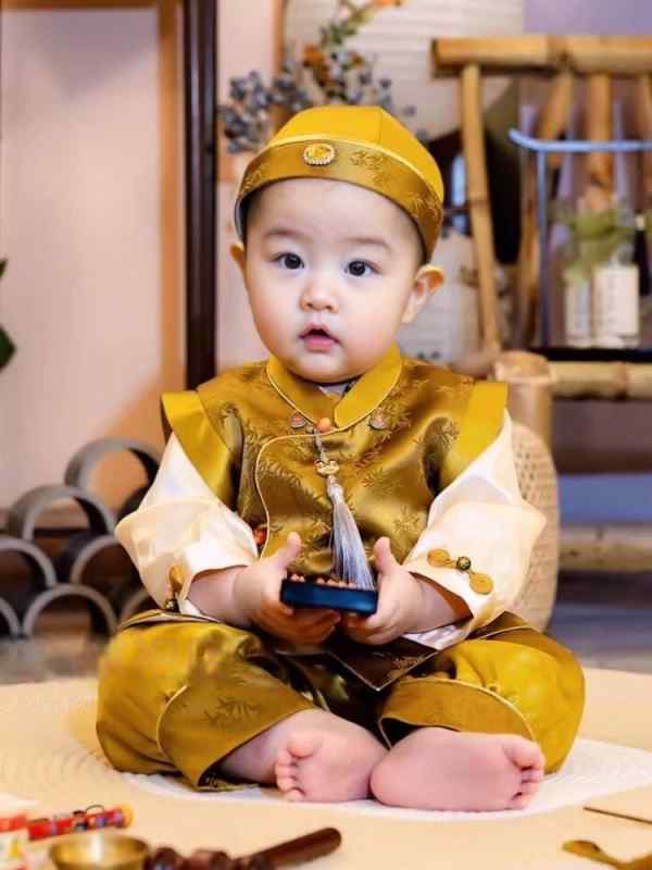 ベビー服 お坊っちゃん みどり児 1歳 生まれ落ちる日 礼服 フォーマルウェア 中国風 中国風    生後100日 望月 選び取り 初節句 唐装 セットアップ より良い ズボン下 日月