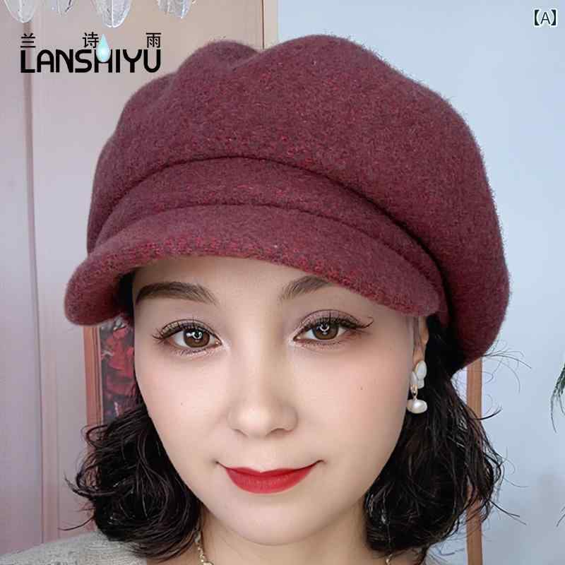 キャスケット レディース ベレー帽 ハンチング帽 ウール混 ウール混 千鳥格子 秋冬 暖かい 防寒 レトロ エレガント カジュアル レッド ブラウン グレー