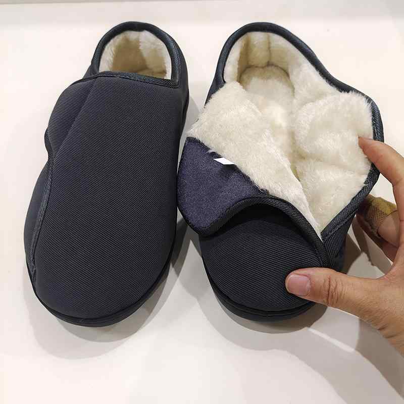 シューズ 高齢者 メンズ レディース 秋冬 暖かい ウォーキング 介護 甲高 むくみ 幅広 調節可能 変形足 面ファスナー 布 スリッポン 綿 メッシュ ゴム底 黒 ダークグレー 杢グレー