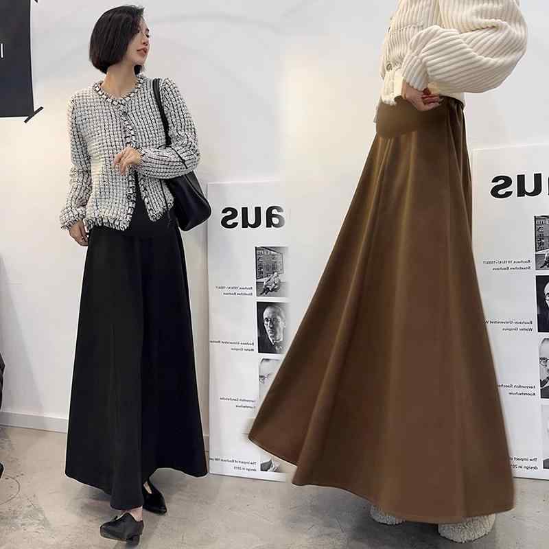 スコート マタニティ レディース 秋冬 羊毛 ツィード A生産ライン ロング丈 気が大きい大きさ ゆったり 高身たけ向け 黒 赤銅色 裏起毛