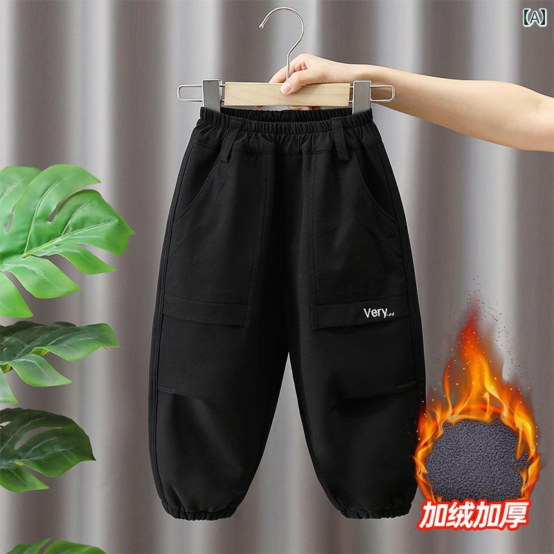 パンツ 男の子 キッズ ベビー 裏起毛 裏ボア カーゴパンツ ワークパンツ 長ズボン 綿混 ストレッチ 保温 防寒 カジュアル 通学 普段使い 秋冬 黒 カーキ グレー