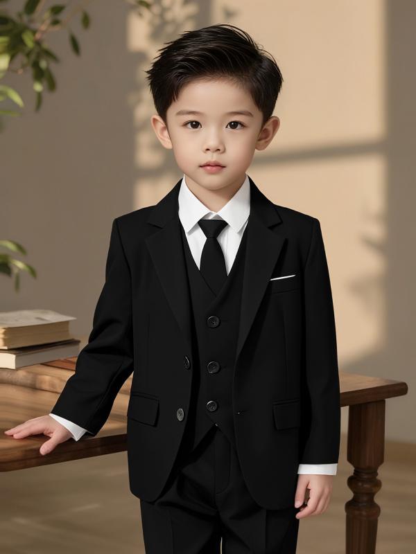 スーツ 男の子 キッズ フォーマルウェア 冬 裏起毛 結婚式 誕生日 発表会 礼服 正装 セットアップ 上下セット 綿混 厚手 無地 ブラック