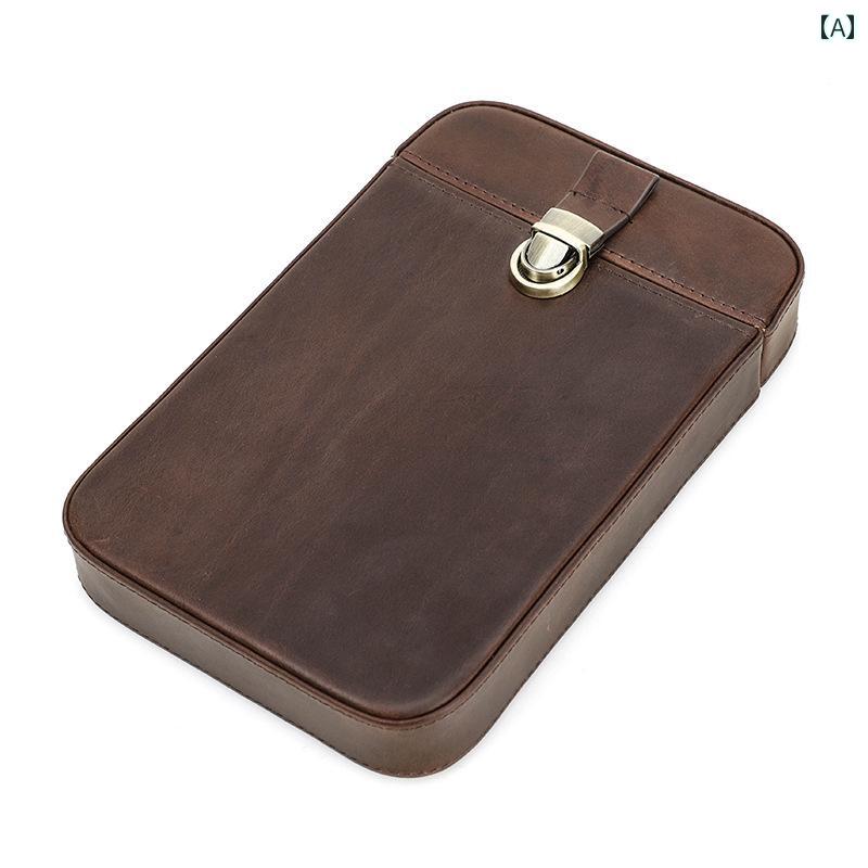 ペンケース 筆箱 本革 牛革 レトロ ヴィンテージ風 ハンドメイド 6本収納 万年筆 ロック金具 バックル 取り外し可能 引き出し式 ドロワータイプ 旅行 オフィス ビジネス 収納ケース ブラウン|フロントップ店