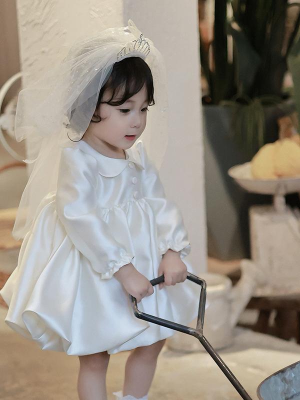 衣装 もの言う花 うしろ帯 1歳 生まれ落ちる日 選び取り 誕生日 儀式用 フォーマル 御姫様  チュール 音の大きさ 繻子 象牙色 秋冬