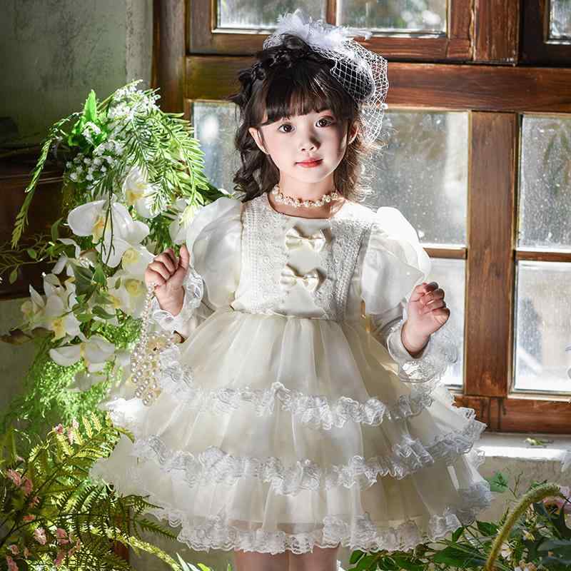 ワンピース キッズ 女の子 白 プリンセスドレス フォーマル 結婚式 発表会 パーティー セレモニー 誕生日 お呼ばれ ふわふわ チュール フレア Aライン 長袖 春秋