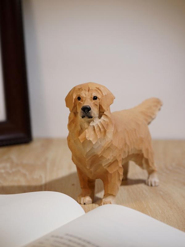 動物 置物 かわいい インテリア 大きめ ゴールデンレトリバー 犬 木製 精巧 リアル 卓上 オフィス 飾り プレゼント 彫刻 リビング シンプル