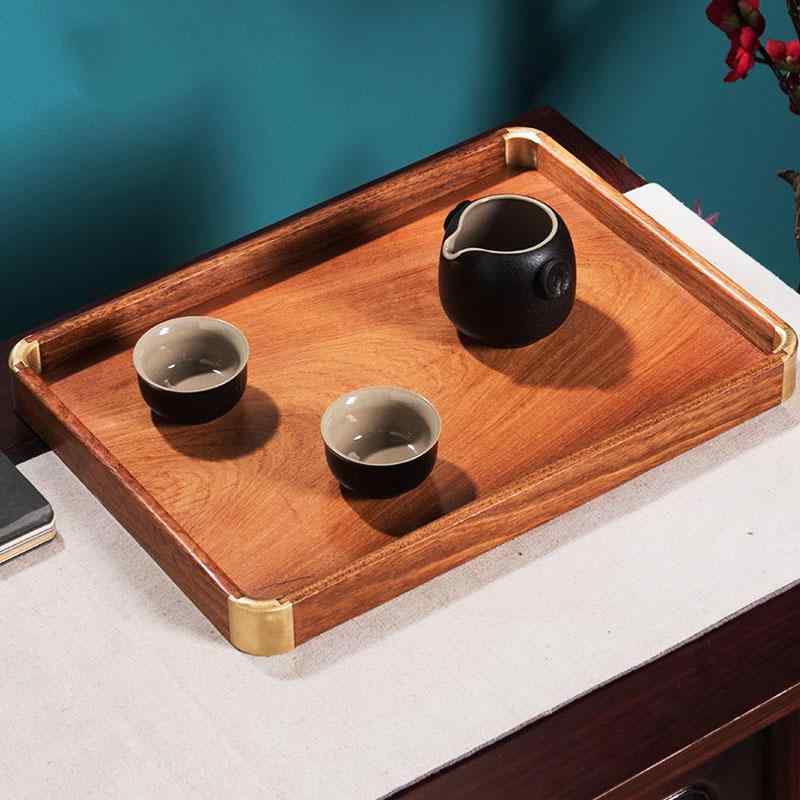 トレイ 木 無垢材 花梨 紫光檀 銅角 象嵌 レトロ アンティーク 手作り 中華風 和モダン 長方形 文具 茶器 収納 普段使い リビング お盆
