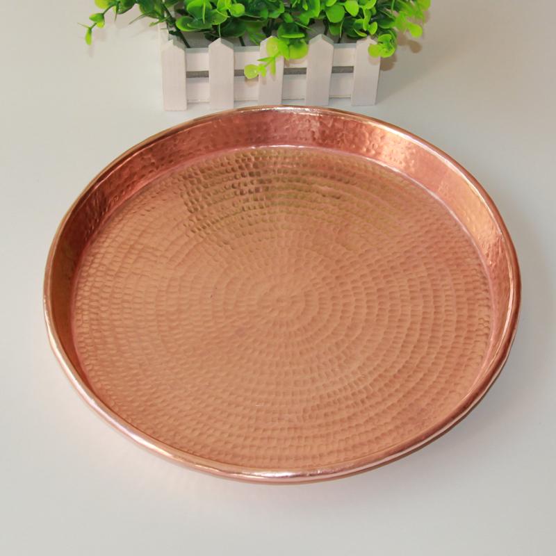 一皿 メンズ レディース 純手作り 銅 紫銅 金管楽器 赤銅色 銅 金 赤茶 無地 丸型 平皿   火鍋お盆 華燭の典用 晩ご飯 時刻表御召しもの 中華風