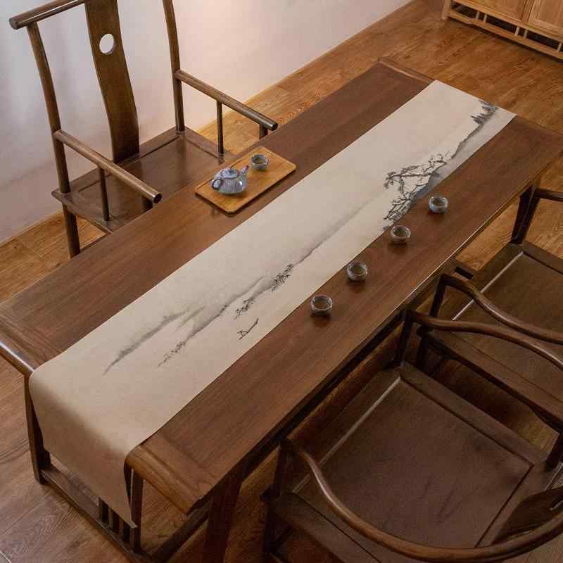 一覧表走者  禅表現スタイル 撥水産業 水墨風景画 和柄 茶席引っ敷き お茶席用 茶道用 昼御飯一覧表 ちゃぶ台 和室 リビング 織り地原料品 布製
