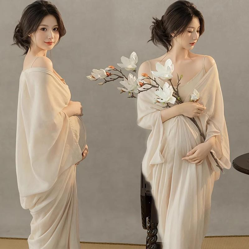 マタニティドレス レディース フォトスタジオ 写真撮影用 フレンチ レトロ 油絵風 ベアトップ ロング丈 イブニングドレス アートフォト