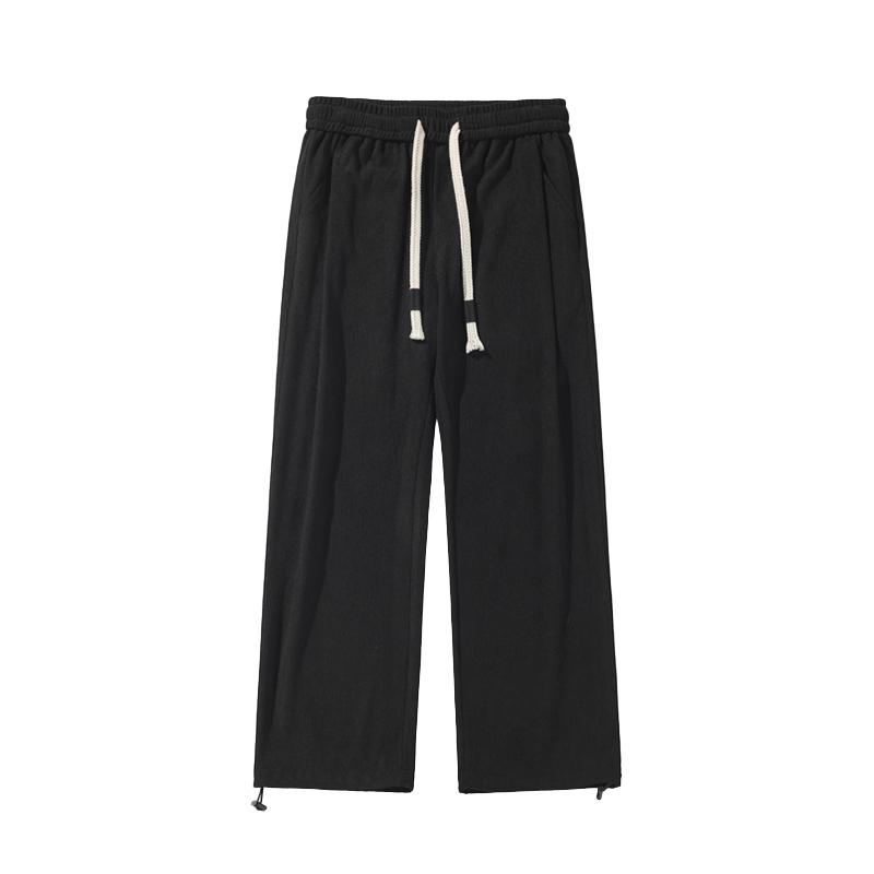 パンツ メンズ コーデュロイ 秋冬 裏起毛 厚手 保温 防寒 ゆったり ルーズ ストレート ワイド カジュアル リラックス ズボン 微ストレッチ ポリエステル素材 普段使い 黒 珈琲