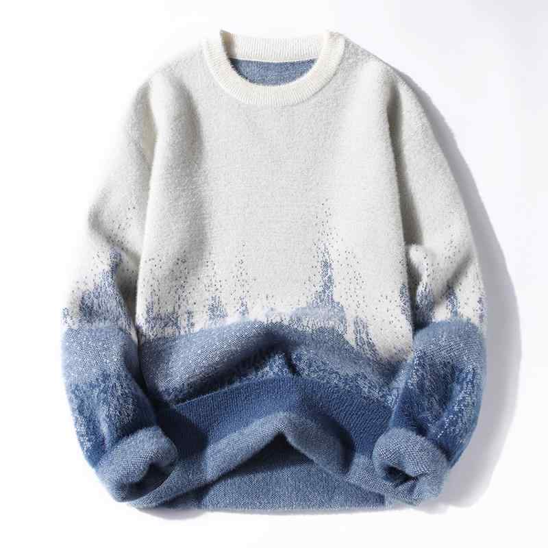 ニット メンズ 男性用 ミンク調 セーター 秋冬 ゆったり ルーズフィット 厚手 保温 防寒 プルオーバー クルーネック グラデーション ブルー ダークグレー キャメル カジュアル 普段使い