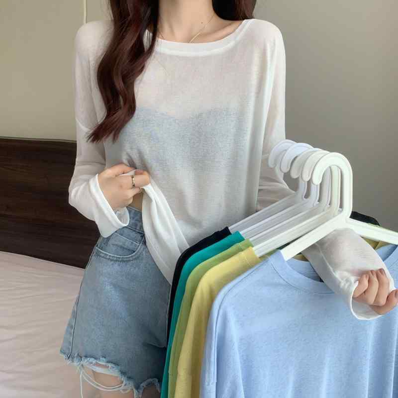 トップス レディース シフォン ニット メッシュ 接触冷感 UVカット 日焼け対策 薄手 軽量 ゆったり プルオーバー カバーアップ 羽織り 春夏 白