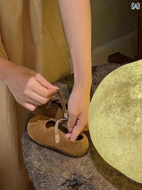 シューズ 女の子 キッズ ベビー 子供用 レトロ フェイクスエード 合成皮革 モカシン ローファー フラットシューズ 滑り止め ラウンドトゥ 面ファスナー シンプル ローカット 普段使い 秋冬 カジュアル キャメル ダークブラウン