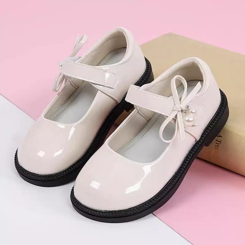 シューズ 女の子 子供 キッズ 7-12歳 プリンセス フラット パンプス バレエ 合成皮革 柔らかい底 クッション 快適 履きやすい リボン 面ファスナー ラウンドトゥ 発表会 結婚式 イベント 普段使い ブラック アイボリー