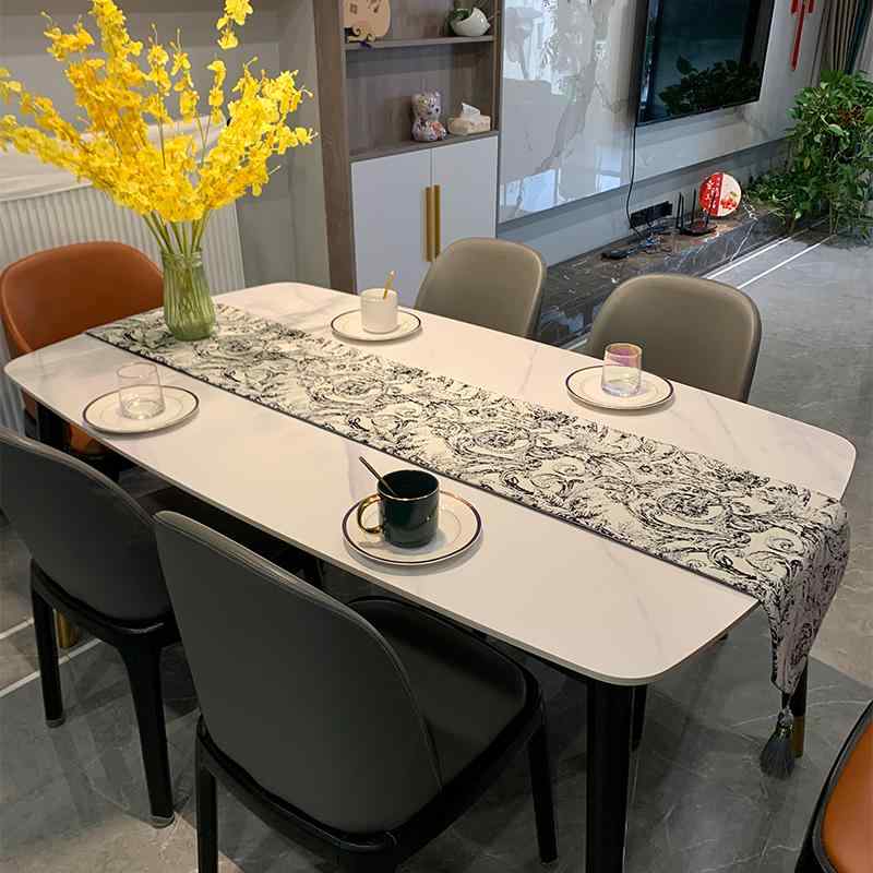 テーブルランナー フレンチヘップバーン風 モダン シンプル シェニール 植物 花柄 黒 白 灰 コーヒーテーブル テレビボード ダイニング ドレッサー 玄関 ライトラグジュアリー 長方形 テーブルセンター