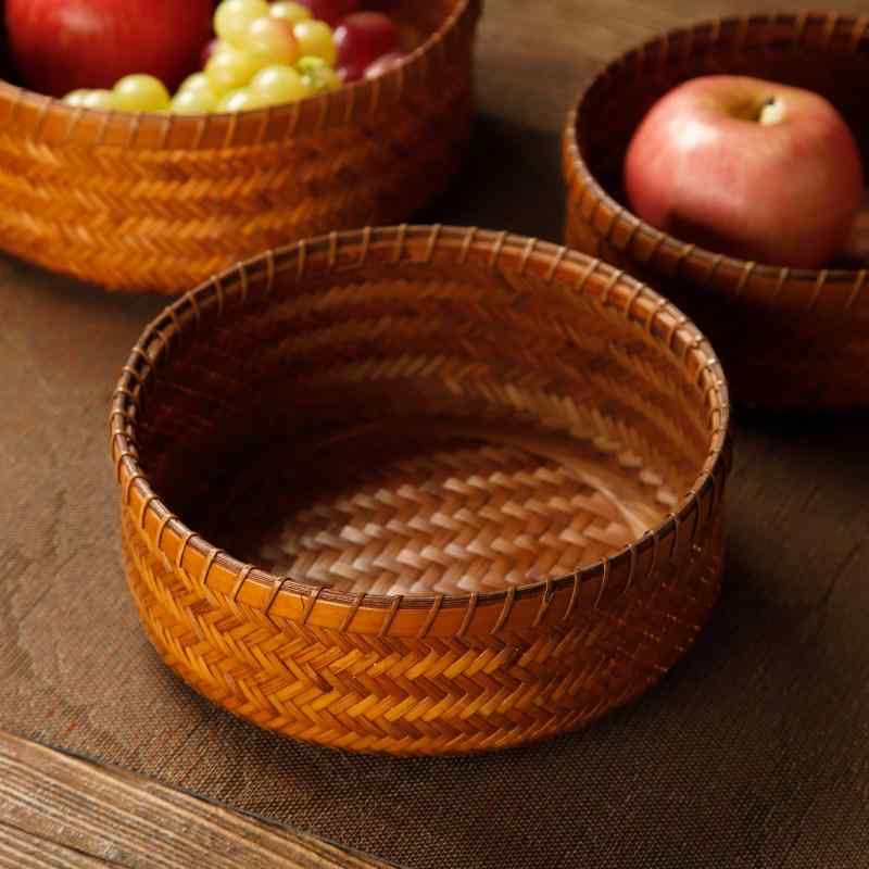 収納バスケット 竹製 藤製 手編み 中国風 和風 田園風 果物 パン 茶菓子 点心 お菓子 スナック フルーツ皿 ティープレート トレー お盆 ボックス 大型 Lサイズ 普段使い|フロントップ店
