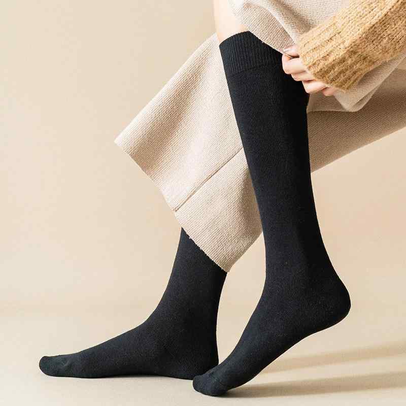 ソックス レディース 女性用 綿 保温 厚手 裏起毛 裏パイル ニーハイ 膝丈 ハイソックス ロング丈 シンプル 無地 普段使い ルームソックス 秋冬 黒 キャメル コーヒー 3足組