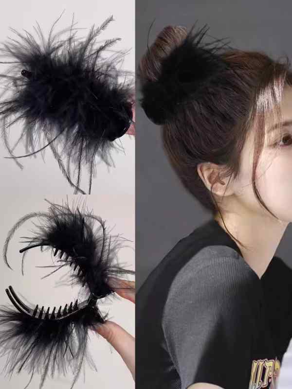 ヘアアクセサリー レディース ラインストーン リボン 蝶結び お団子ヘア バンスクリップ ポニーテール トップクリップ ブラック かわいい 後頭部用