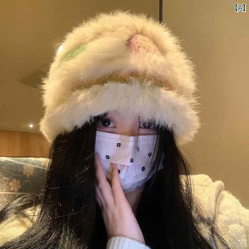 帽子 レディース 女性用 バケットハット 漁師帽 ラビットファー混紡 ニット もこもこ 小顔効果 耳まで暖かい 防寒 軽量 保温 快適 ゆったり 大きいサイズ 春秋冬 カジュアル 普段使い お出かけ ピンク オフホワイト ブラック