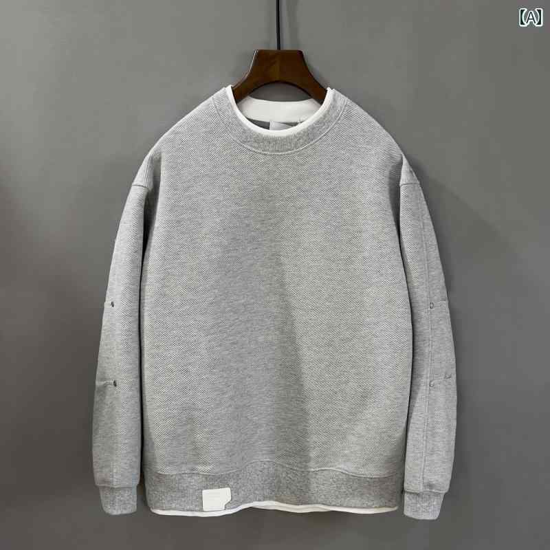 流汗 メンズ ティーシャツ フェイクレイヤード 肋筋原料品 労働者の一団のど頚 ゆったり ビッグ影ぼうし 遊撃手丈 伸ばすこと 生あたたかい 綿織物 ポリエステル 普段使い走り 秋冬 薄墨色