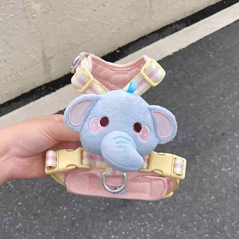 犬 ハーネス リード かわいい ペット 散歩 レジャー 小型 ゾウ 飾り セット 牽引 ロープ 胸当て 調節 快適 軽量 バックル トイプードル 中型