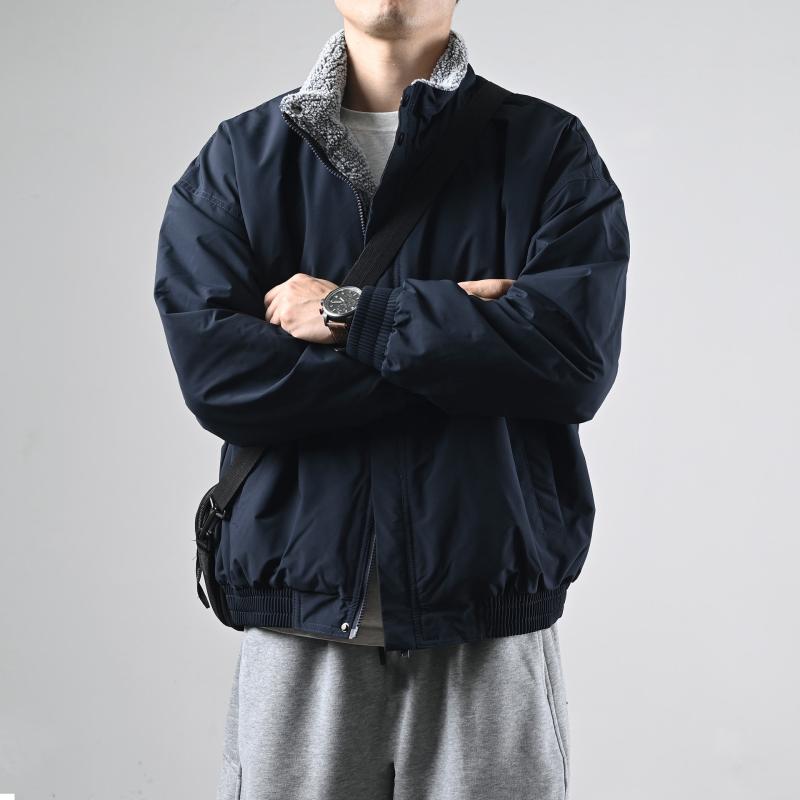 ジャケット メンズ レトロ ボア裏起毛 中綿 スタンドカラー ゆったり 厚手 カジュアル ストリート 防寒 保温 男性用 冬 ジンジャーイエロー 紺|フロントップ店