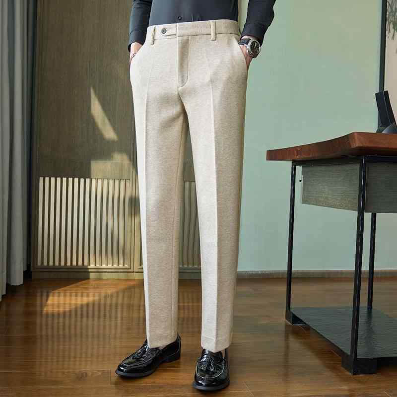 スラックス メンズ 秋冬 羊毛混 朦々たる か細い填まる テーパードパンツ 起毛産業  心地よい 商行為 シワになりにくい 毛玉になりにくい 帯電押しとどめる 杏 黒 薄墨色