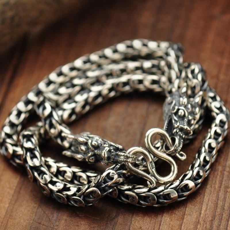 ネックレス メンズ 製 レトロ タイシルバー 双龍頭 龍骨 龍鱗 ファッション アクセサリー ジュエリー ワイルド 迫力ある