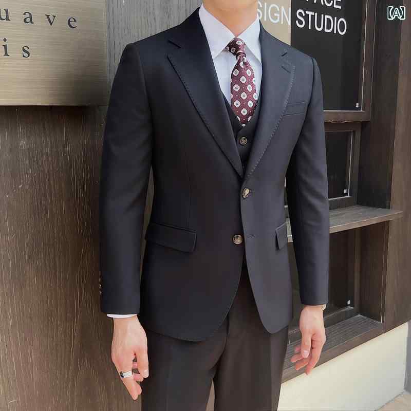 スーツ メンズ セットアップ 上下セット ビジネス 披露宴 宴会 紳士服 高級感 スリム 細身 テーラードジャケット スラックス フォーマル 礼服 正装 タイト 英国風 春秋 ストレッチ 2つボタン ブラック グレー アプリコット 無地 サイドベン