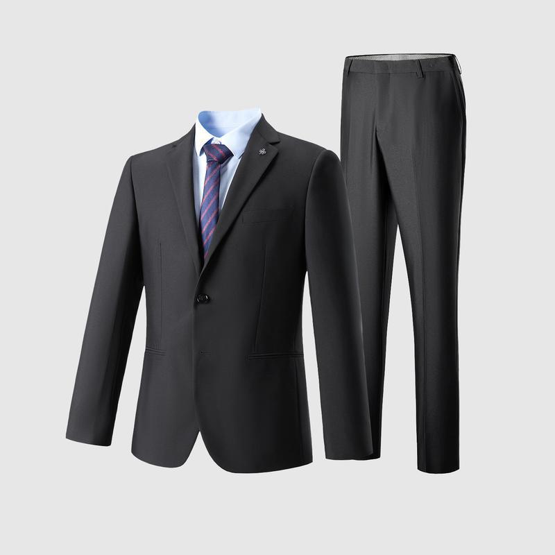スーツ メンズ 男性用 セットアップ 上下セット テーラードジャケット スラックス ビジネス 結婚式 通勤 カジュアル スリム 細身 タイト 2つボタン シングル 春秋 無地 アセテート 混紡素材 高級感 ブラック