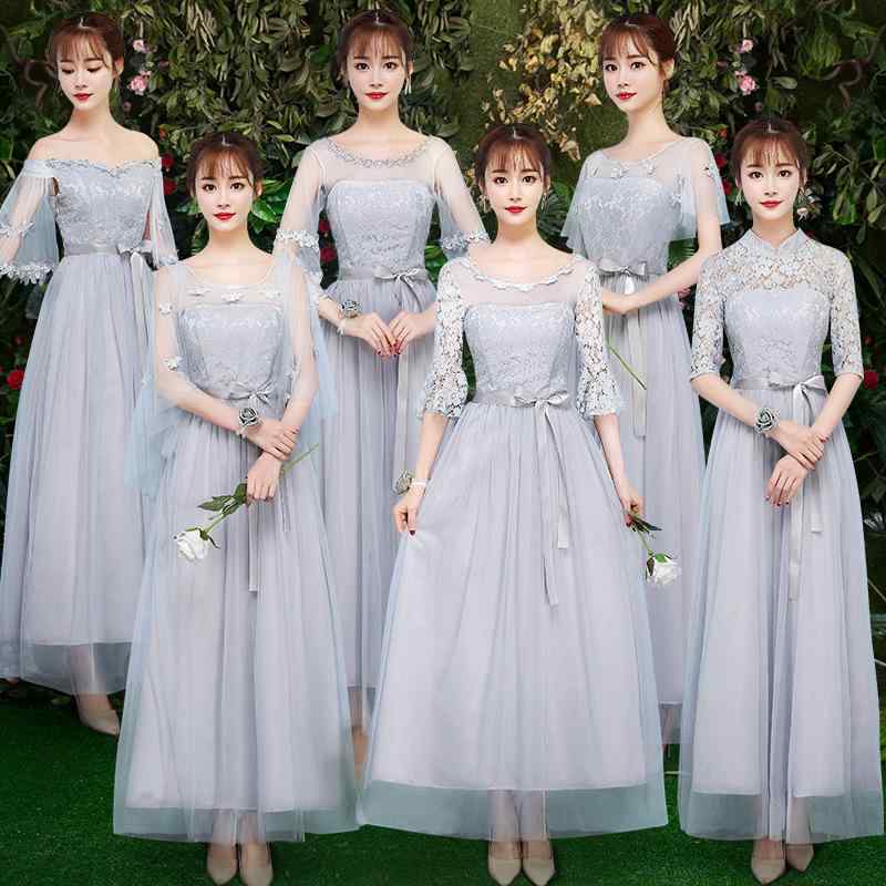 パーティードレス レディース ブライズメイド ワンピース 結婚式 二次会 謝恩会 春夏 ミモレ丈 半袖 オフショルダー 花びら チュール フレアスリーブ グレー アズキ シャンパン ポリエステル 大きいサイズ 上品 清楚
